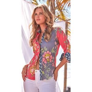 Cino Womens Colorful St. Tropez Mix 2 Blouse Top Petite Small 100% Cotton